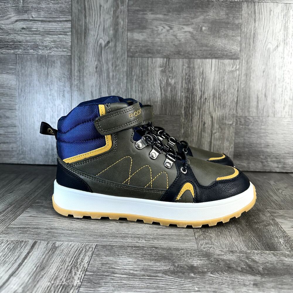 Rockport Grady Hiking Boots Kids 4M Olive Green Navy Blue Rugged High Top NEW